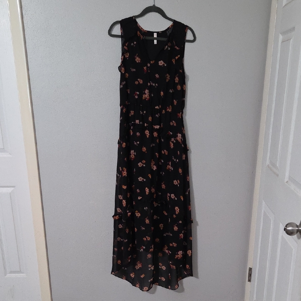 Xhilaration Black and Pink Floral High Low Dress